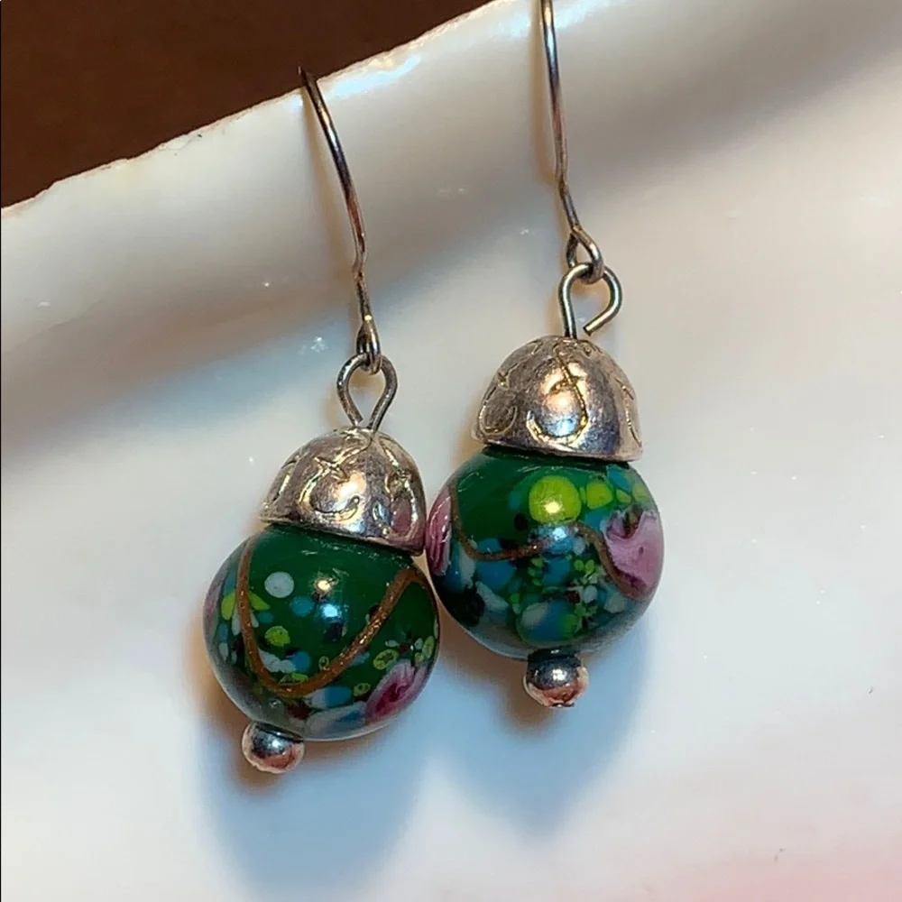 Hand-painted Murano glass bead BOHO earrings - Picture 4 of 8